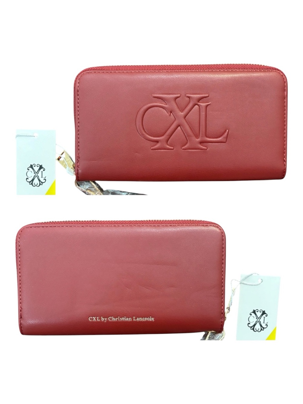 CXL by Christian Lacroix Porte Embossed Logo Zip Around Wallet Red NWT